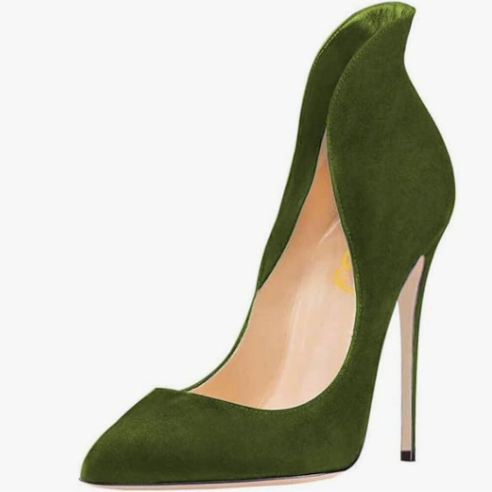 FSJ Olive Sexy Prom Pointy Toe High Heel Stiletto Pumps Closed Toe Party Shoes